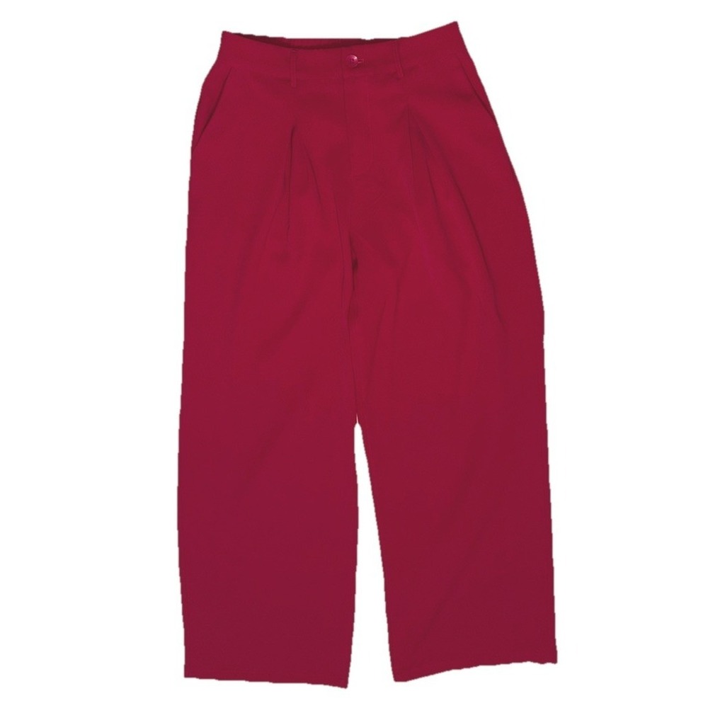 Red Wide‑Leg Pleated Pants — Relaxed Waist, Clean Front